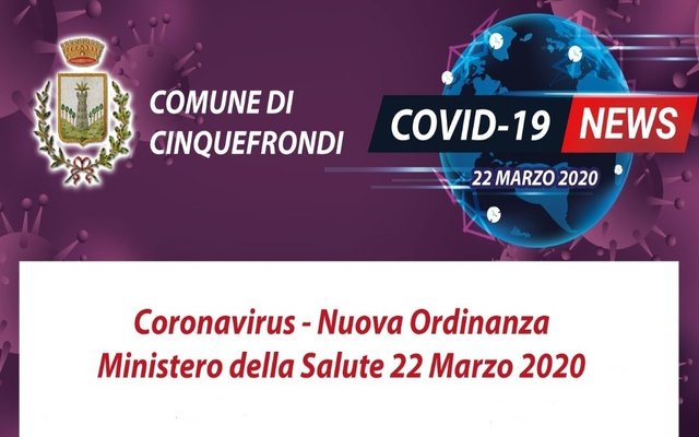 Coronavirus - Nuova Ordinanza Ministero della Salute 22 Marzo 2020